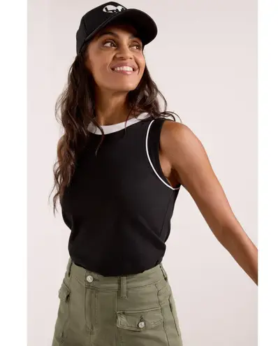 Evereve Cooper Piped Tank Top Peruvian Pima Cotton Black White Relaxed Fit L