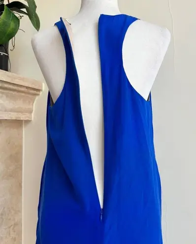 Lavender Brown  Cobalt Blue Sleeveless Mini A Line Womens Size S Silk Pockets