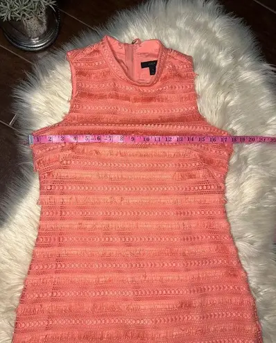 J.Crew  Sheath Dress Coral Pink Fringe Corchet Lined Mock Neck Sleeveless sz 4