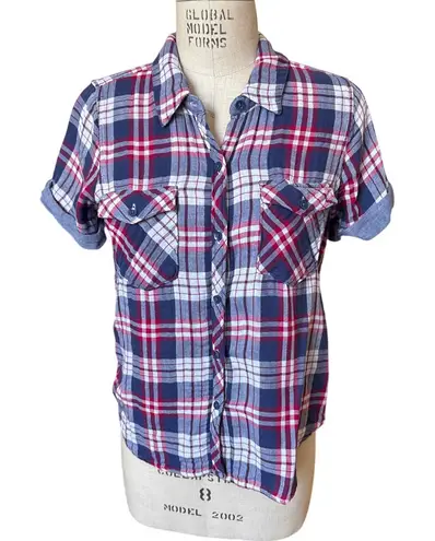 Faherty Women’s Red & Blue Plaid Short Sleeve Button