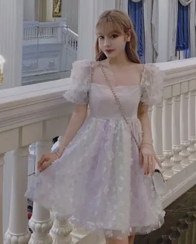 Japanese Kawaii Gyaru Princess Balletcore Floral Rainbow Birthday Mini Dress Size XS