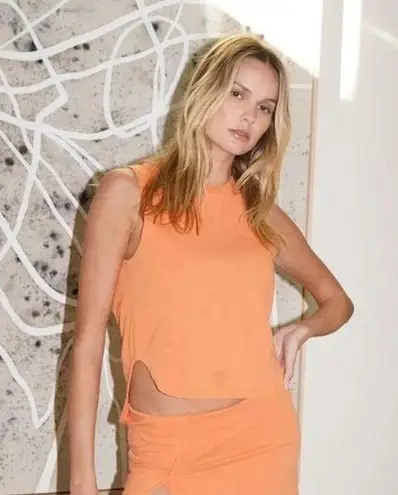 LNA Clothing Orange Cotton Cropped Athletic Tank Top XS