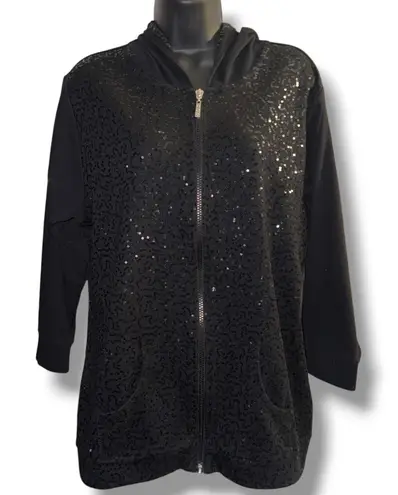 Quacker Factory  black sequined hoodie - Image 1