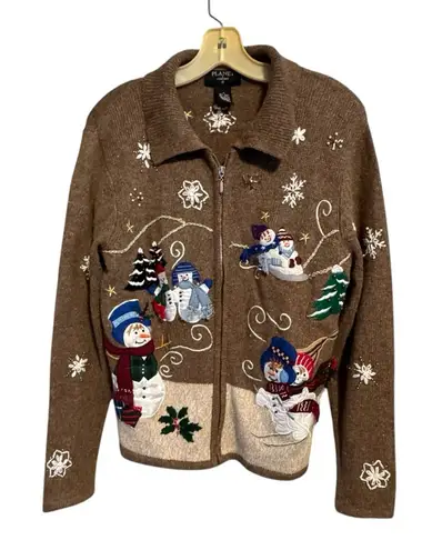 Vintage Planet & Company Cardigan Sweater with Snowman Design Brown Size M - Image 1