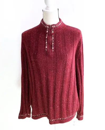Woolrich Wool Blend Ruby Heather 9506 1/4 Zip Mock Neck Sweater Speckled Ribbed