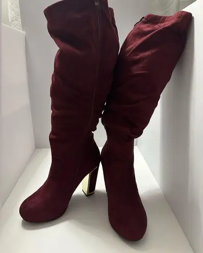 Torrid  Women 10.5W Burgundy Metal Heel Slouchy Boots Wide Width & Calf