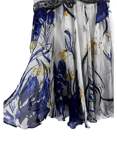 Terani Strapless 100% Silk White blue Print prom homecoming cocktail dress 12