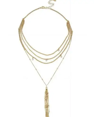 Ettika gold tone Chloe tassel layered necklace with CZ, NWOT