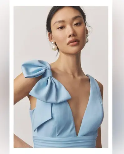 Mac Duggal Sleeveless V Neck Bow Detail Mermaid Gown in Powder Blue 6