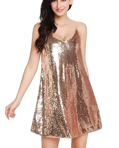 Champagne Sequin Slip On Sweetheart Dress Gold