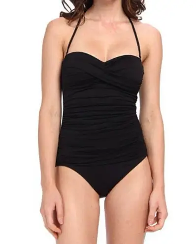 La Blanca Island Goddess Black Twist Front Bandeau One Piece Swimsuit