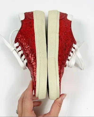 Saint Laurent Skate Red Glitter Sneakers Lace Up Low Top Size 37