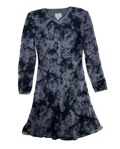 Vintage 90s Blue Velvet Black Burnout Fit And Flair Dress Long Sleeve Whimsigoth Size 6