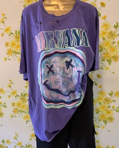 Nirvana NWT oversized distressed short sleeve graphic T shirt dress size L/XL