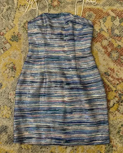 Revolve Women's Superdown Blue Pink Sequin Striped Mini Dress S - Image 1