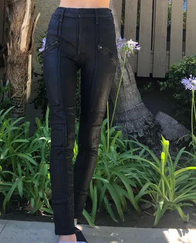 Citizen Of Humanity Faux Leather Black Rocker Skinny Jeans Extra Zipper Pockets