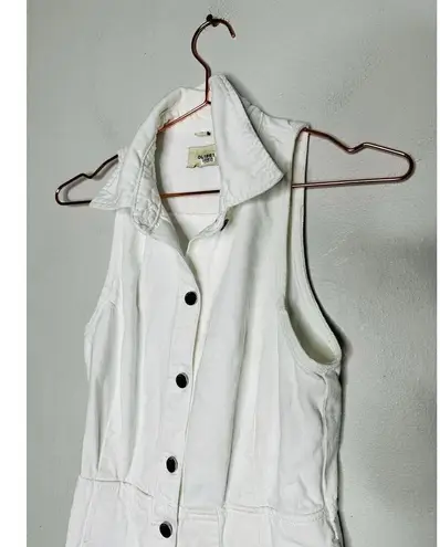 DL1961 White Denim Daphne Silver Button Sleeveless Midi Dress Size Small