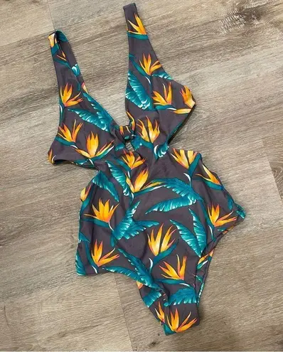 Tori Praver Swimwear Seafoam One Piece Birds of Paradise Tropical Swimsuit med