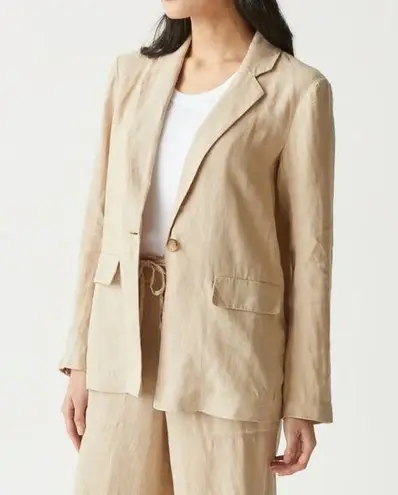 Michael Stars Lottie Linen Blazer Natural Large Khaki Tan One Button Long