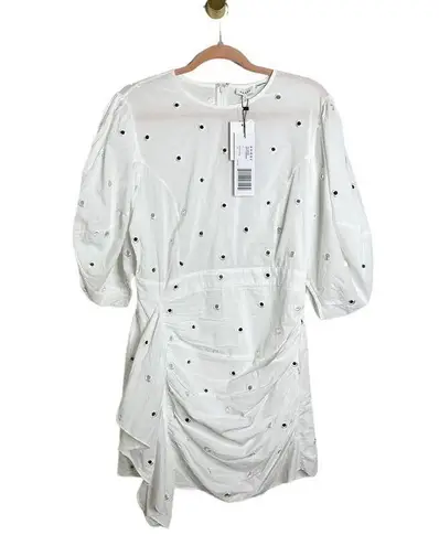 NWT Rhode Pia Puff Sleeve Eyelet Cotton Ruffle Mini Dress White Mirror Large