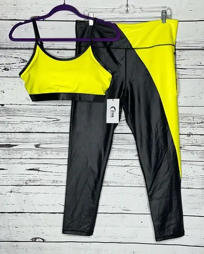 Zyia Active NWT XL 20 Neon Yellow Metallic 2 Pc. Sports Bra & 7/8 Leggings Set
