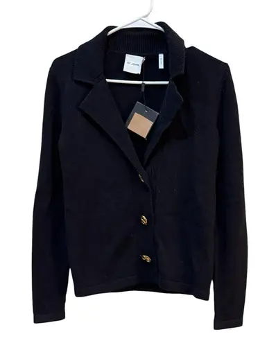 St. John Santana Knit Sweater Blazer Black Gold S Buttons Collared Quiet Luxury