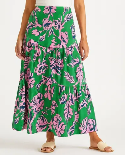 Boden Lorna Maxi Skirt Green Pink Floral Tiered Cotton A