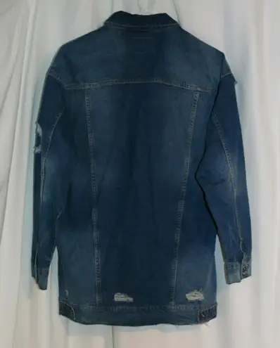 Only Blue Denim 100% Cotton Longline Jacket Womens Size EUR36 Medium Mid Distressed