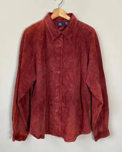 Hunt Club Vintage Women's XL Long Sleeve 100% Leather Suede Button Up Jacket Red
