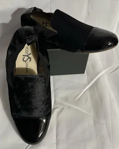 Yosi Samra Black Calf Hair Patent Leather Preslie Ballet Slip on Loafer Size 9