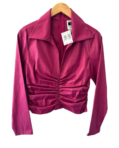 Tadashi Shoji Collared V-Neck Blouse Top Pink Size 10 NWT
