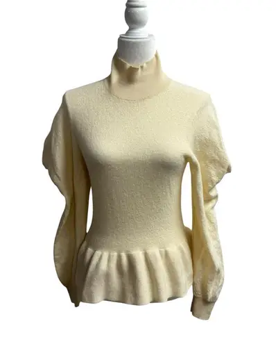 Ulla Johnson Sweater Wool Rosa Turtleneck Structured Peplum White Ivory Small