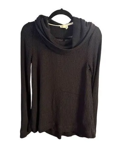 Meadow Rue Black Waffle Knit Turtleneck Long Sleeve Top Sz XS