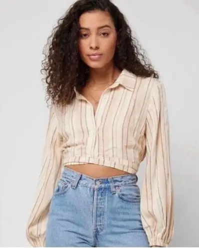 l*space L* Play It Cool Wrap Crop Top in Cream and Tan Women's Size XL