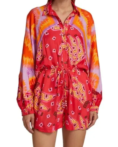 Farm Rio ππ Red Tiki Bananas Scarf Sleeve Romper ~ Tie Dye Cashew Small S NWT