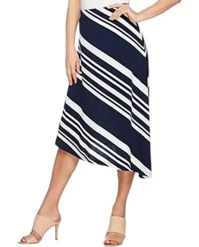 Susan Graver Sz Small Liquid Knit Elastic Waist Asymmetrical Skirt Black White