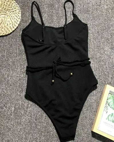 Black rope ribbed monokini one piece Size M