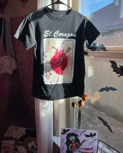 El corazón heart loteria card Mexican bingo graphic tee Black