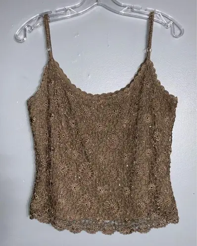 Carmen Marc Valvo Carmen Marc Vavlvo Tan 2Pc Crochet With Sparkly Beads Tank Top & Cardigan XL