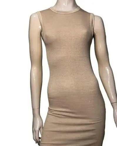 Enza Costa Women’s Size S Tan Nude Beige Sleeveless Tribbed Crewneck Tank Dress