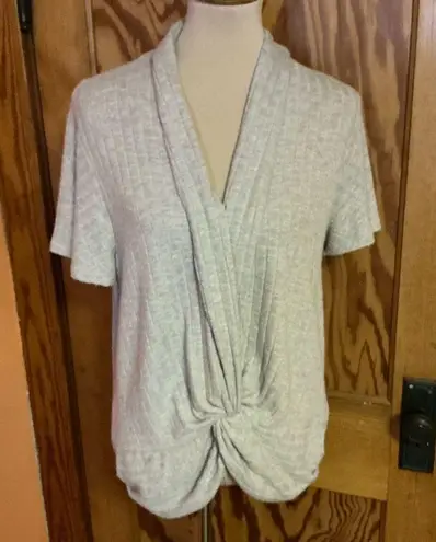 Hummingbird tan slouchy knotted front sweater