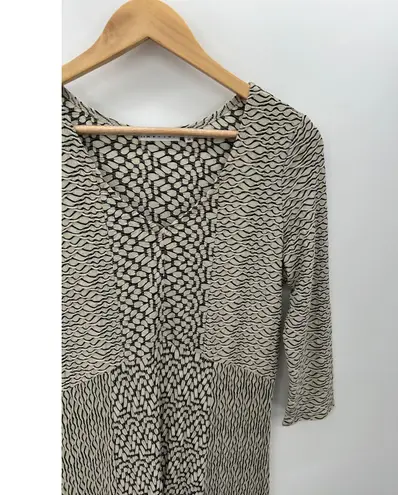 Habitat Women Size XS Tan Black Rayon Blend Fit Flare Dress 3/4 Sleeve Artsy