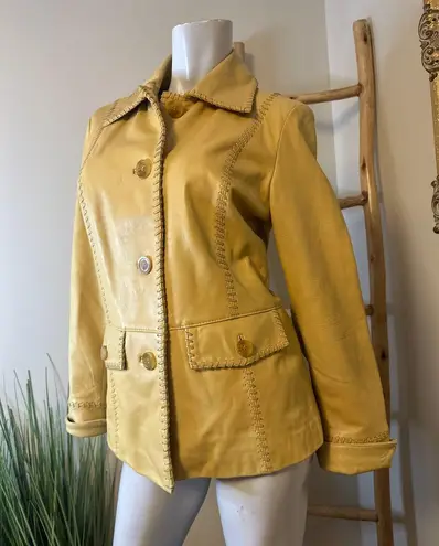 Marvin Richards VINTAGE Whip Stitch Leather Jacket Yellow Cream Beige Medium
