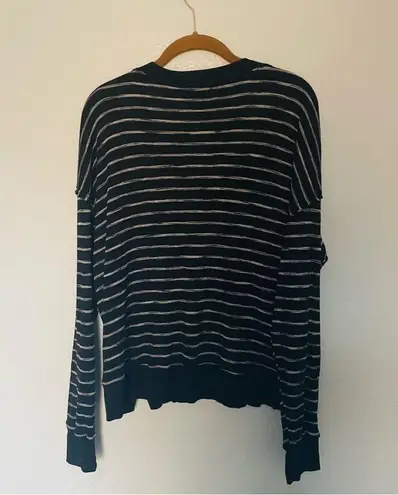 Michael Stars  Black Stripe Waffle Shirt V Neck Flowy NWOT