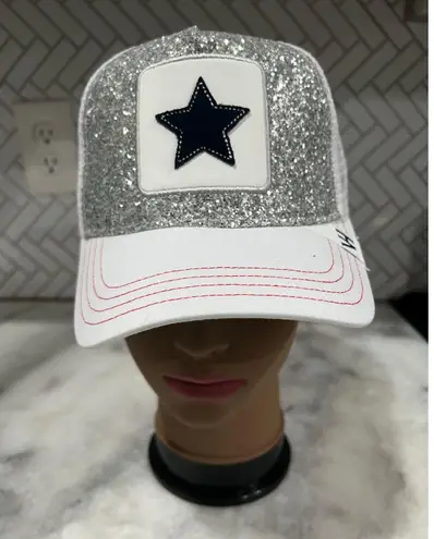 Vintage Havana Slam Trucker Hat White Silver Glitter Star Mesh Snapback NWT