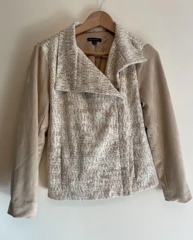 H by Halston Moto Jacket Women Size 4 Beige Knit Faux Suede Zipper Asymmetrical