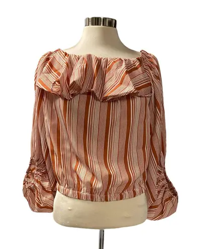 ee:some Eesome blouse wide neckline 3/4” ballon sleeves ruffled neckline Sz medium NWT