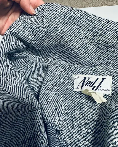 Vintage 70s/80s Ned J. geometric checkered print tie waist blazer Gray Size 8