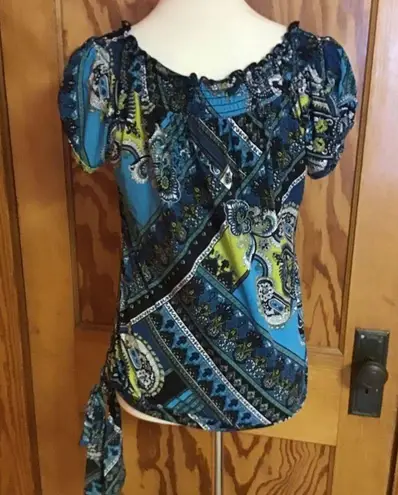 VTG Y2K Heart and Soul Patchwork & Paisley Print top Blue Size M