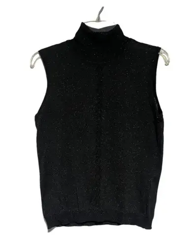 Sleeveless Turtleneck Top, Knit Vest, Sparkle Vintage Black Size M